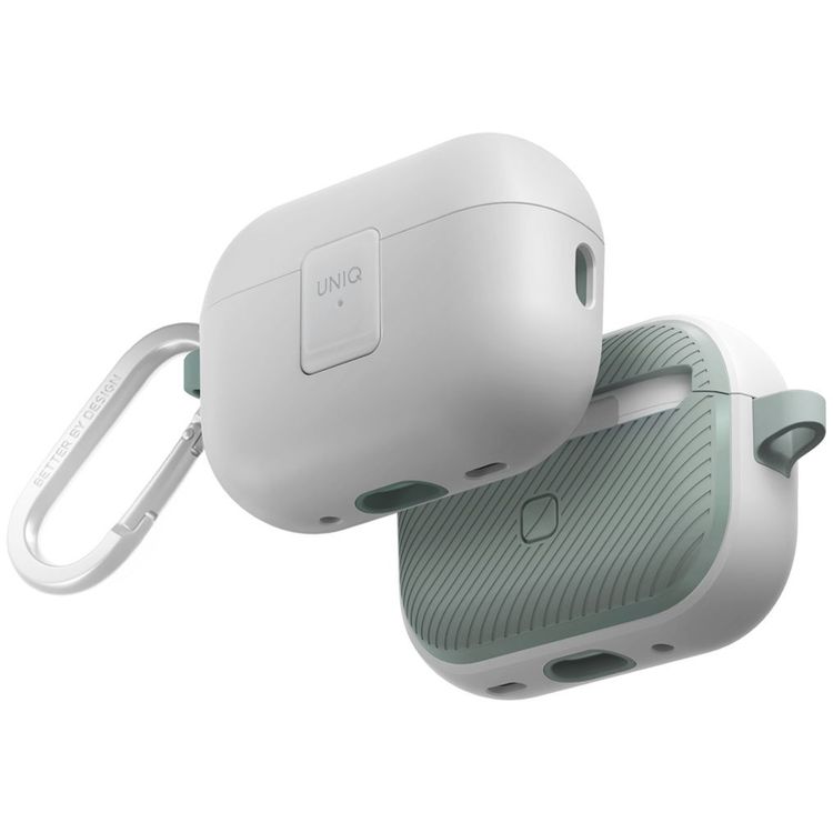 UNIQ Clyde Airpods Pro 2nd Gen Case, Hybrid Dual Layer Design, Premium Aluminum Carabiner, Wired and Wireless Charging - White