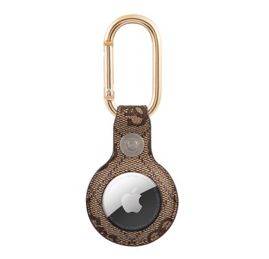 CG MOBILE Guess 4G PU Script Logo Case with Dog Clip for Airtag, Anti-Lost Holder with Keychain, Easy to Attach Keys, Backpacks, Liner Bags Officially Licensed Brown