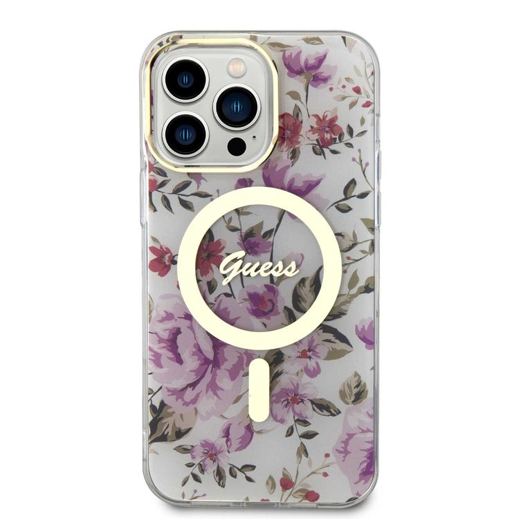Guess Magsafe IML Case with Flower Pattern - Transparent - iPhone 15 Pro Max