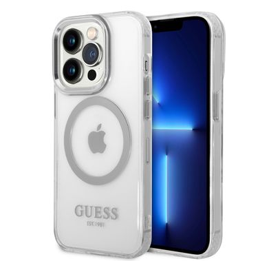 Guess Magsafe Compatibility Transparent Outline iPhone 14 Pro Compatibility - Silver