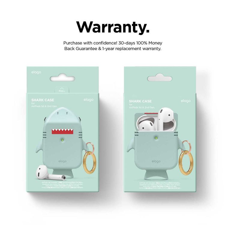 حافظة Elago Shark متوافقة مع Apple Airpods، محمية بأناقة، سيليكون ممتاز متين، طلاء خاص مضاد للانزلاق في الغطاء، خفيف الوزن، يمكنك إحضارها إلى أي مكان معك - نعناع صغير