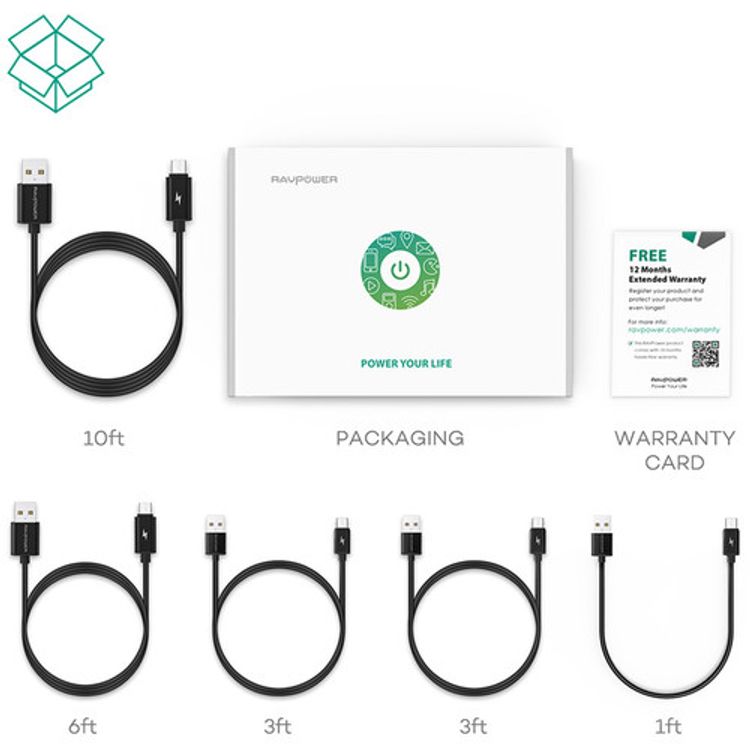 RAVPower 5 Pack Durable Micro USB Cable Compatible for Micro USB Devices, Charge & Sync Connector, Android Charging Cord - Black ( Online Packaging )