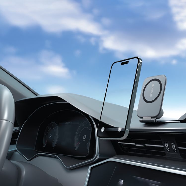 Porodo Magnifold Ultra-Slim Phone Holder for Multiple Device Compatibility, N52 Magnet Type, 350g Load Weight, Powerful Magnetic Hold - Black