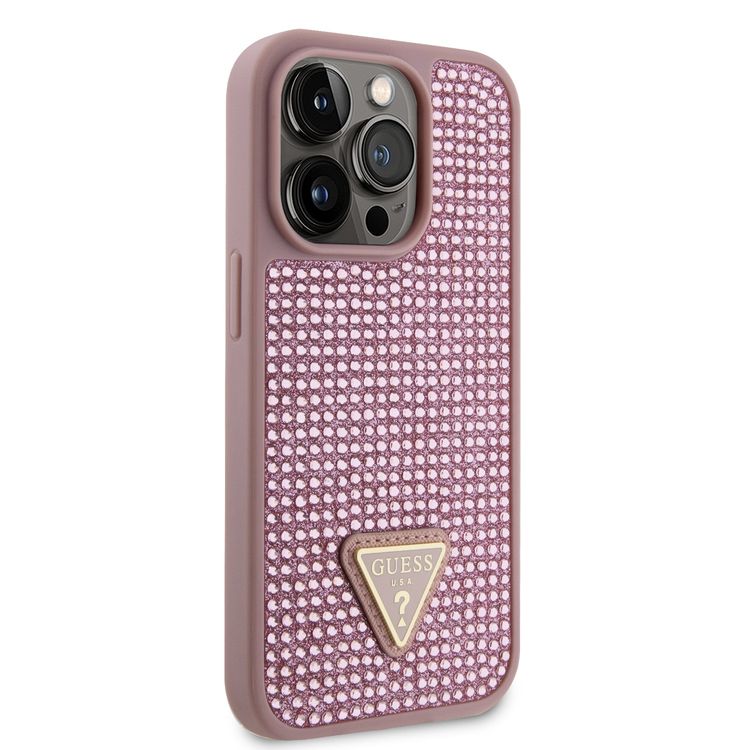 Guess Rhinestone Case with Triangle Logo  - Pink - iPhone 15 Pro
