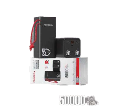 Powero+ Versatile Power Bank 50000mAh PD20W QC3.0 with LED Light Battery Level Indicator & 4 Output - Fast Charging Portable Charger Powerbank - Two Way Quick Charge - Black