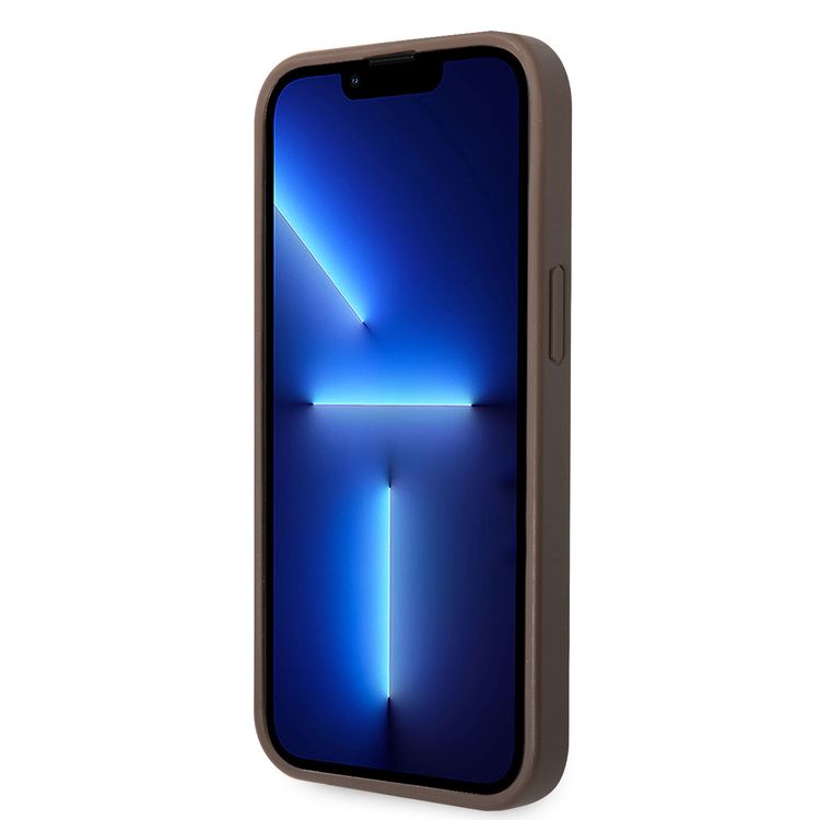 Guess PU Leather 4G Classic and Stylish Case with Big Metal Logo iPhone 14 Compatibility - Brown