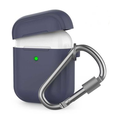 AhaStyle Premium Keychain Carabiner Case with Anti-Lost Ring Compatible for AirPods 1/2, Scratch Resistant, Shock Absorption, Drop Protection, & Dustproof Protective - Navy Blue