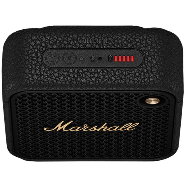 Marshall Willen II Compact Portable Wireless Speaker with Bluetooth Version 5.3, Water Resistant, Fast Charging, 17 Hours Play Time, 2.5 Hours Charging Time, Type-C Charging Port, Built-in Microphone, Lightweight Design - Black / Brass