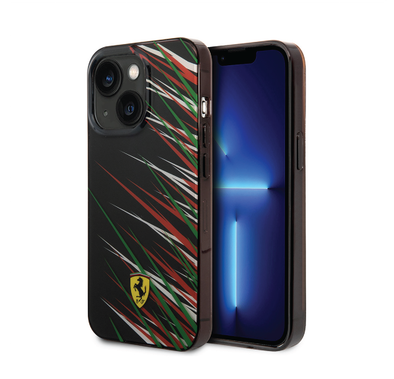 Ferrari PC/TPU Case with Double Layer Grass Print iPhone 14 Compatibility - Black
