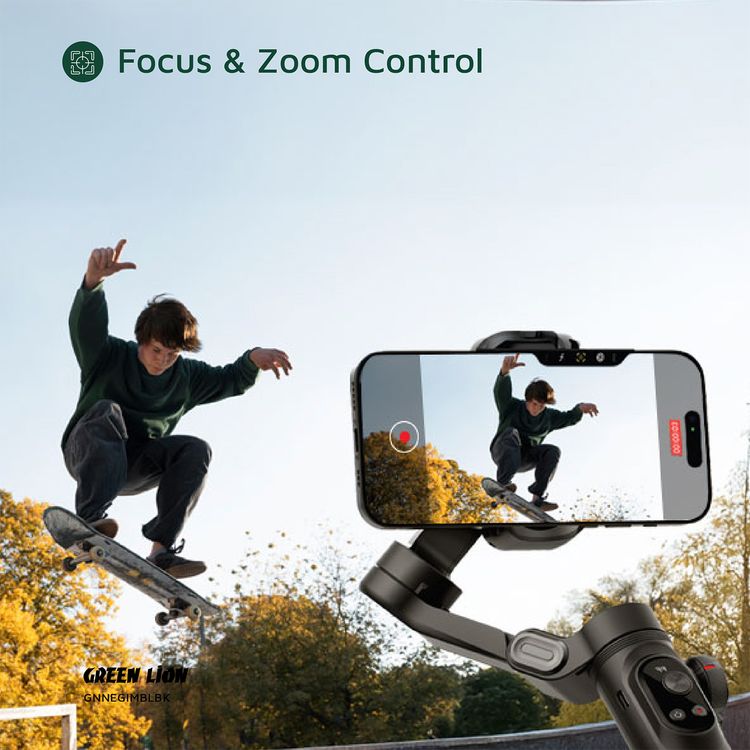 Green Lion New York Gimbal Smart Face Tracking with 6 Shooting Modes, Focus & Zoom Control, 310° Pan Rotation, 250g Load Capacity, Built-in Fill Light - Black