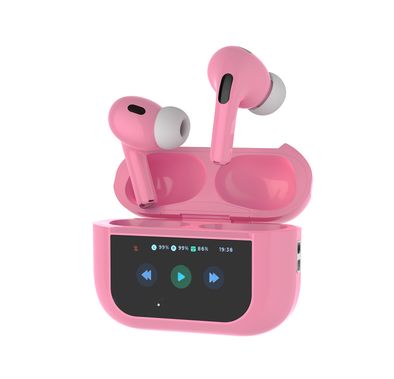 Porodo Blue AirPods Pro2 with Screen, Deep Bass, Touch Control, Camera Shutter, Music Playback, Call Management, 20 Hours Working Time, 1.47 inches Screen size - Pink