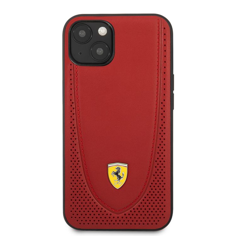 CG MOBILE Ferrari Genuine Leather Hard Case with Curved Line Stitched & Perforated Leather Compatible for iPhone 13 (6.1") Shock & Scratches Resistant