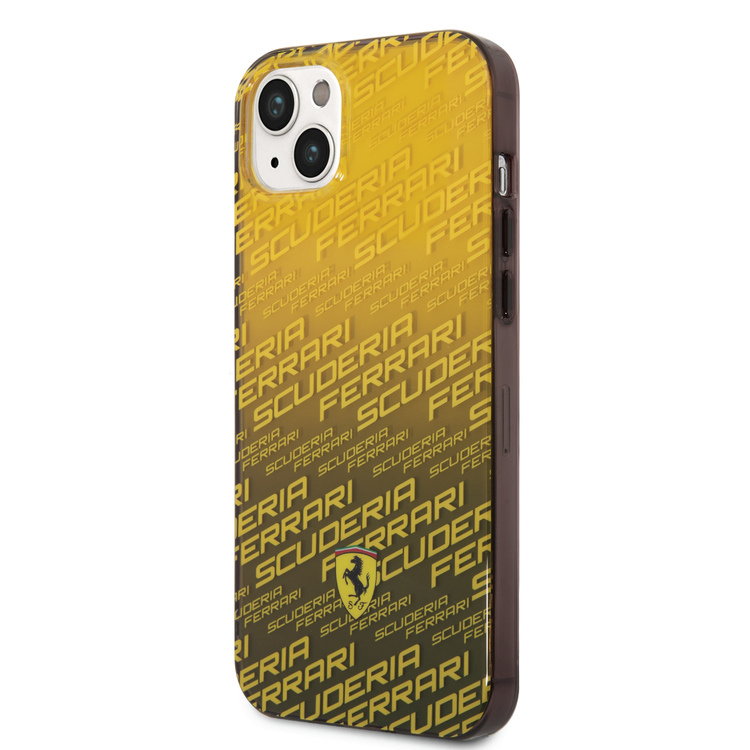 Ferrari Gradient PC/TPU Case with Allover Scuderia & Dyed Bumper iPhone 14 Compatibility - Yellow