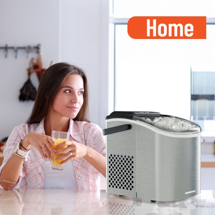 صانع الثلج الفوري بورودو لايفستايل بغطاء شفاف، إنتاج سريع للثلج، تصميم موفر للمساحة، لوحة تحكم سهلة الاستخدام، 12 كجم من الثلج في 24 ساعة، يتضمن ملعقة ثلج، سعة 0.6 كجم من الثلج - لون فضي