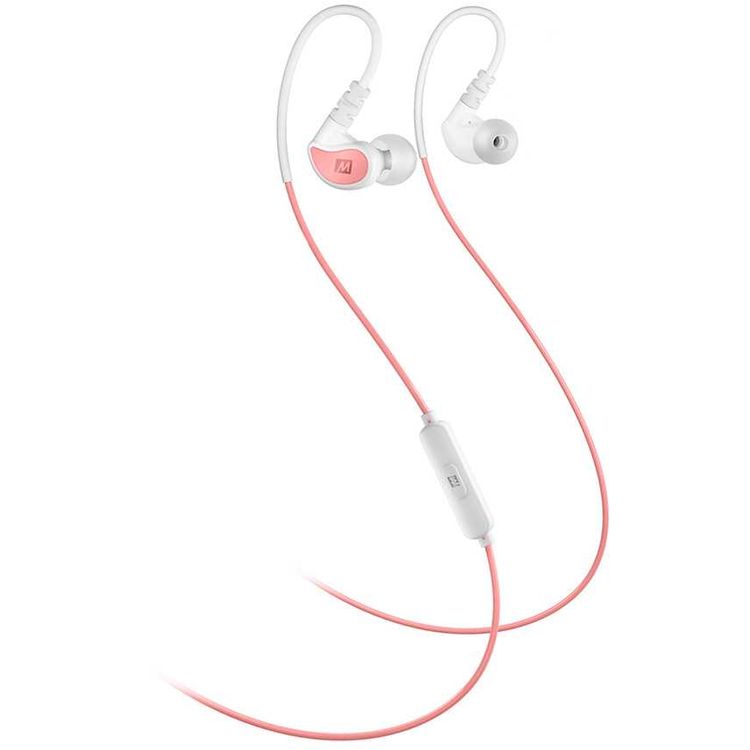 MEE Audio in-Ear Sports Headphones with Microphone and Remote - Coral and White