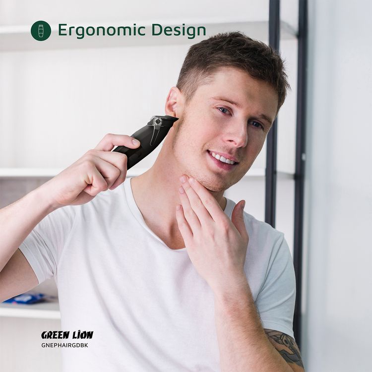 Green Lion Edge Pro Hair Clipper with 9100RPM Motor, Taper Lever, Ergonomic Design, 6 Guide Combs, Battery Indicator, 2500mAh Battery Capacity, Type-C Charging - Gold / Black