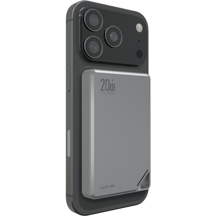 Green Lion Rayo 10000mAh Power Bank with PD 20W Fast Charging, 15W Wireless Output, Ultra-Slim Design, LED Power Indicator, Flight Approved, Strong Magnetic, Safety Protections - Gray