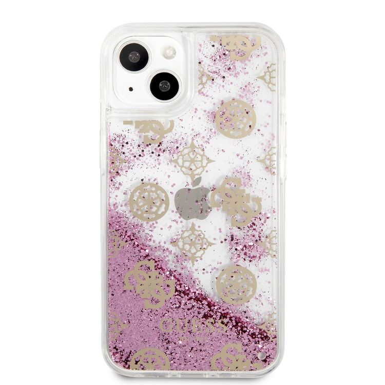 CG MOBILE Guess Liquid Glitter Case Electroplated Peony Logo Compatible for iPhone 13 (6.1") Anti-Scratch, Easy Access to All Ports, Shock Absorption