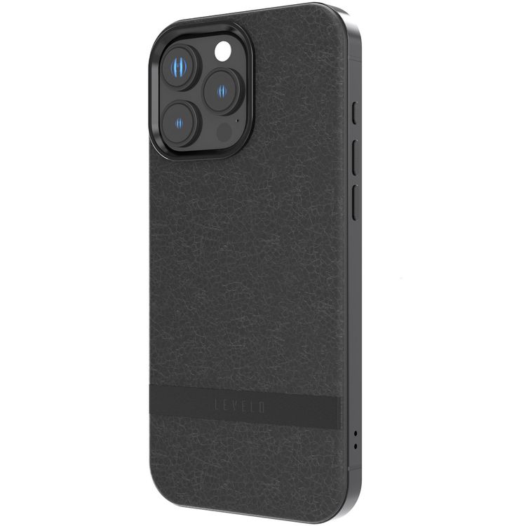 Levelo Pelle Leather Case for iPhone 16 Pro with Aluminum Bumper, Impact Resistant Corners, MagSafe compatibility, Lightweight & Slim Profile - Black