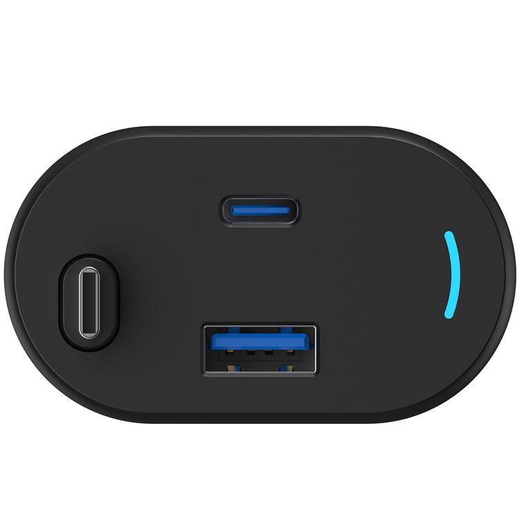 Powerology Retractable Car Charger with Simultaneous Charging, Built-In Safeguards, Patented Design, 1m Cable Length - Black 