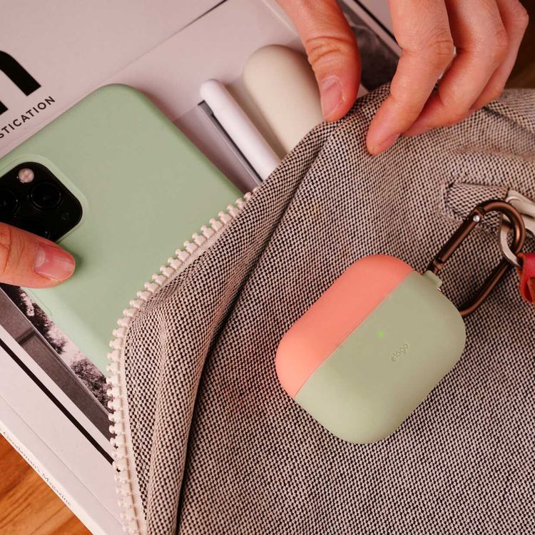 Elago Duo Hang Case for Apple Airpods Pro - Top-Classic White / Peach, Bottom-Pastel Green