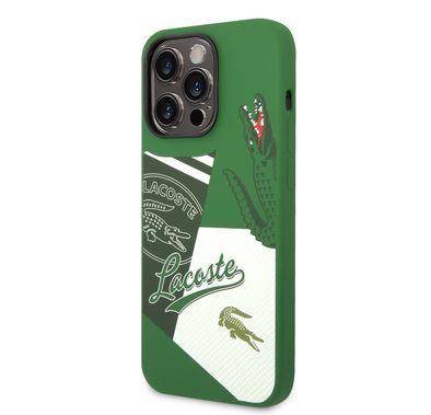 Lacoste Hard Case Liquid Silicone / Microfiber Patchwork B, Compatible with iPhone 14 Pro - Green