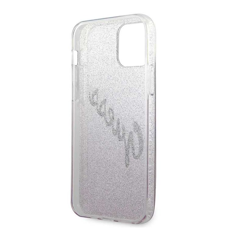 CG MOBILE Guess HC PC/TPU Script Glitter Back Shield Hard Phone Case Compatible for Apple iPhone 12 Pro Max (6.7") Shock-Absorption Mobile Case Officially Licensed - Gradient Pink