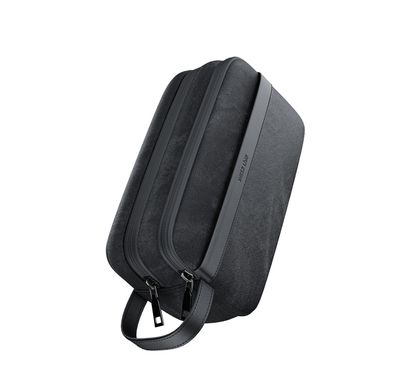 Green Lion Tirana Travel Pouch with Leather Strip & Durable Zippers, Multiple Compartments, PU Leather Material & Flannelette Inner Material, Ergonomic Design & Fit for Accessories - Gray