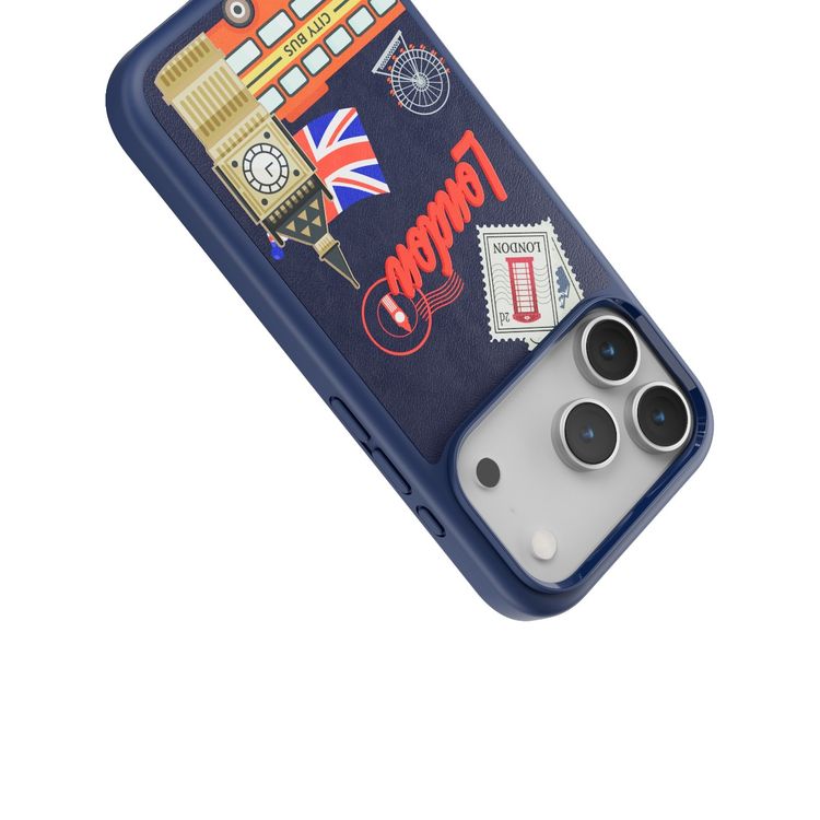 Levelo Vallo PU Leather Case for iPhone 17 Pro Max with Embroidery London Finish, Comfortable Hold, Durable PU Leather, Raised Bezels for Camera and Screen, True Microfiber Interior Lining, Scratch & Wear Resistant, Shock-Resistant Bumper - Cobalt Blue