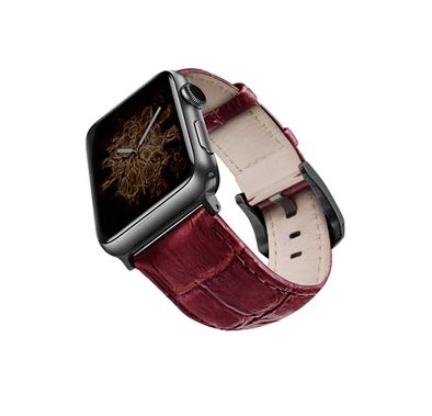 Viva Madrid Montre Crox Genuine Leather Strap Compatible for Apple Watch 42/44MM - Fit & Comfortable Replacement Wrist Band - Sweat Resistant & Lasting Durability - Red/Black
