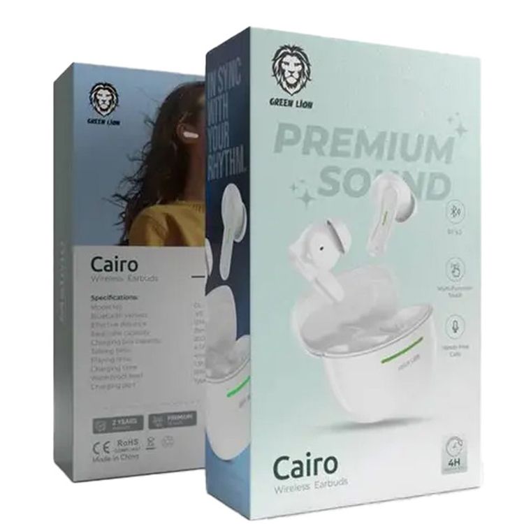 سماعات أذن لاسلكية من جرين ليون كايرو بتقنية ENC وTWS، وقت تشغيل يصل إلى 4 ساعات، منفذ شحن من النوع C، بلوتوث الإصدار 5.3، مستوى مقاومة الماء IPX4، مكالمات بدون استخدام اليدين، لمس متعدد الوظائف - أبيض