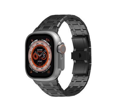 Levelo Royal Link Stainless Steel Watch Strap with Adjustment Tool for Apple Watch 49/45mm, Compatible with SE, Series 8, 7, 6, 5 & 4, Hypoallergenic Material - Black