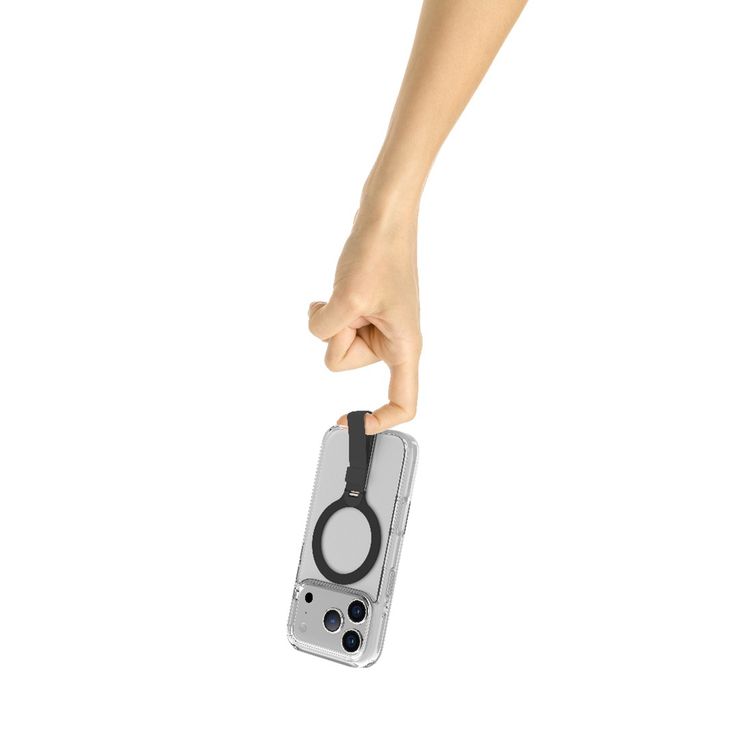 Levelo Spira MagSafe Clear Grip Case for iPhone 17 Pro Max, Strong Magnets, Horizontal & Vertical Viewing, Shock-Resistant Bumper, Anti-Scratch, 360° Rotating Metal Kickstand - Phantom Black