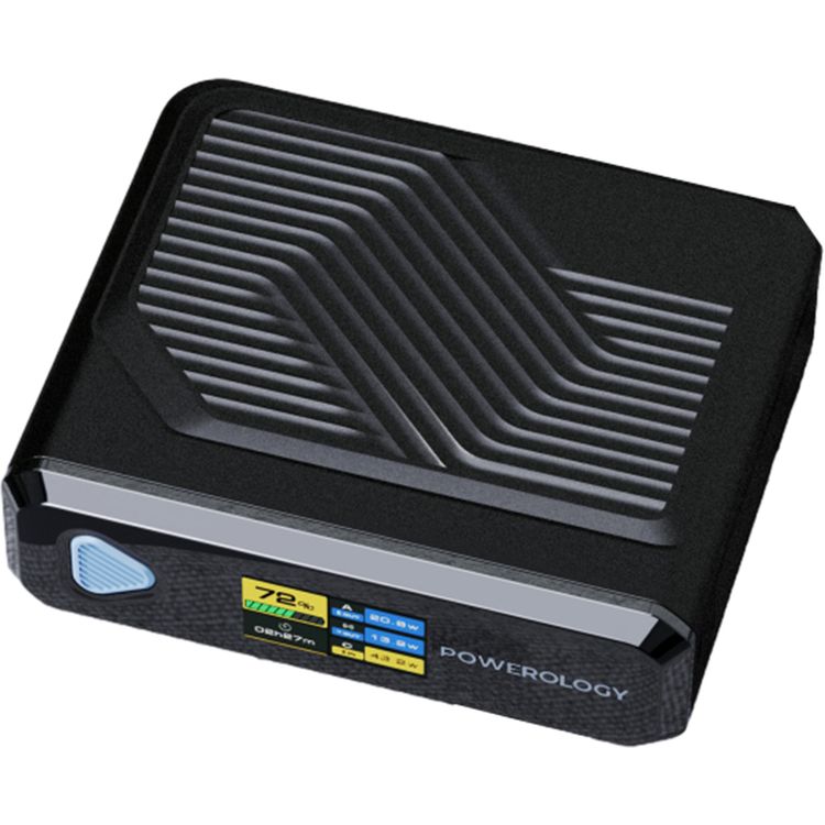 Powerology Ultra Mini 20000mAh Power Bank with Simultaneous Charging, Power Info Display, 100W Power Delivery, 15W Wireless Charging - Black