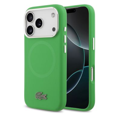 Lacoste MagSafe Silicone Case with Metal Logo for iPhone 17 Pro Max, Drop Protection, Sustainable Packaging, Slim Profile, Easy Snap-On Design - Estragon Green