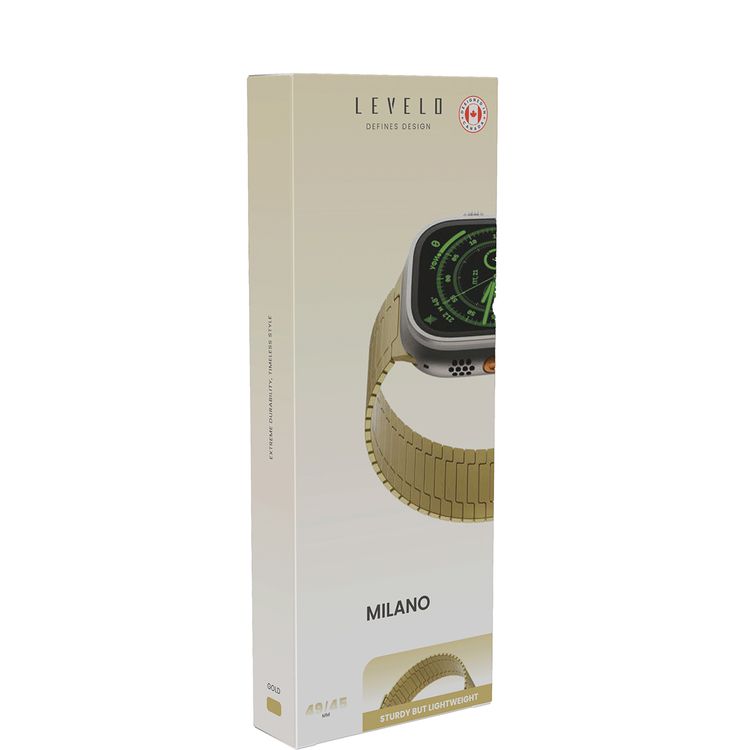 حزام ساعة ليفيلو ميلانو لساعة ابل 49/45 ملم، خفيف الوزن ومتين للغاية، وصلات قابلة للتعديل، مادة لا تسبب الحساسية، تكنولوجيا مضادة للأكسدة - ذهبي