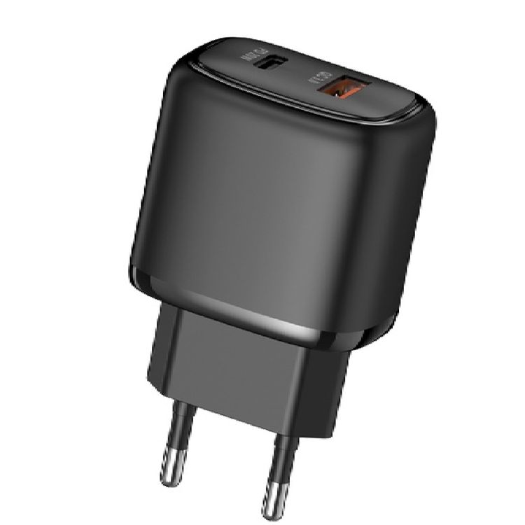 شاحن سريع مزدوج الإخراج من Porodo EU USB-C PD وUSB-A QC - أسود
