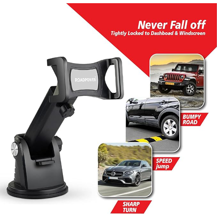 حامل الهاتف المحمول للسيارة من ROADPOWER، حامل الهاتف على الزجاج الأمامي، قبضة قوية، كوب شفط لاصق