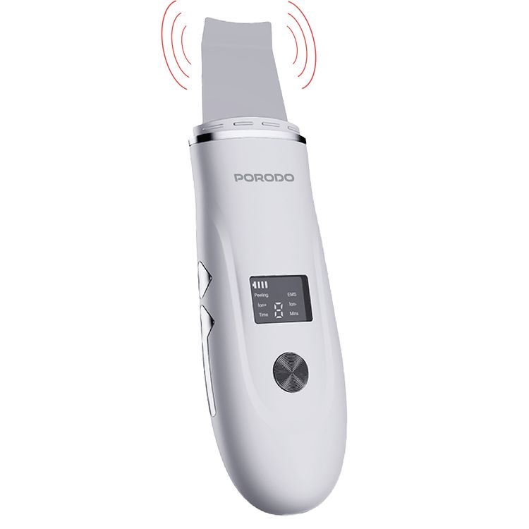 Porodo Lifestyle Ultrasonic Face Scrub & Peeler with LED Display, USB-C Charging, Cleanse, Exfoliate & Revitalize, Easy to Use, 150 Minutes Charging Time - White