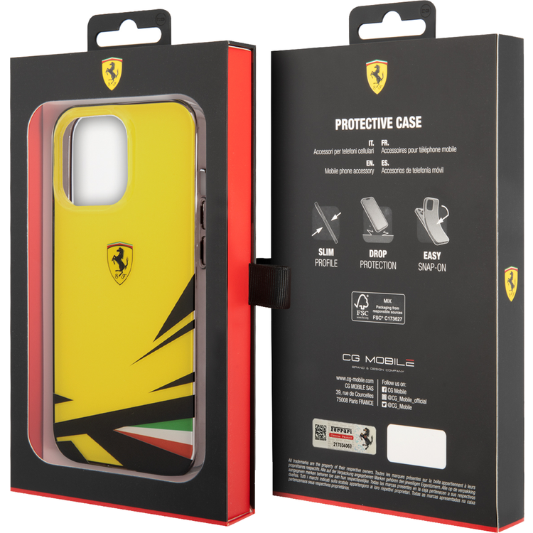 فيراري جراب ممتص للصدمات PC / TPU Scuderia مصبوغ ، حماية من السقوط ، متوافق مع ايفون 13 برو - أصفر