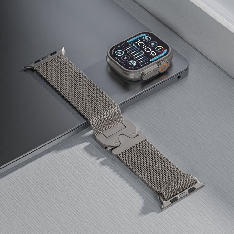 Green Lion Milanese Loop Strap for iWatch 42/44/45/46/49 mm with Stainless Steel Material, Quick Release, Adjustable Length - Silver