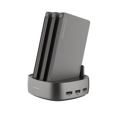 Powerology 3-in-1 Power Bank Station 8000mAh With Built-in Cable, Portable Power Bank and 1 Rapid Recharging Station Compatible iPhone Devices,Type C Charging Ports - Black