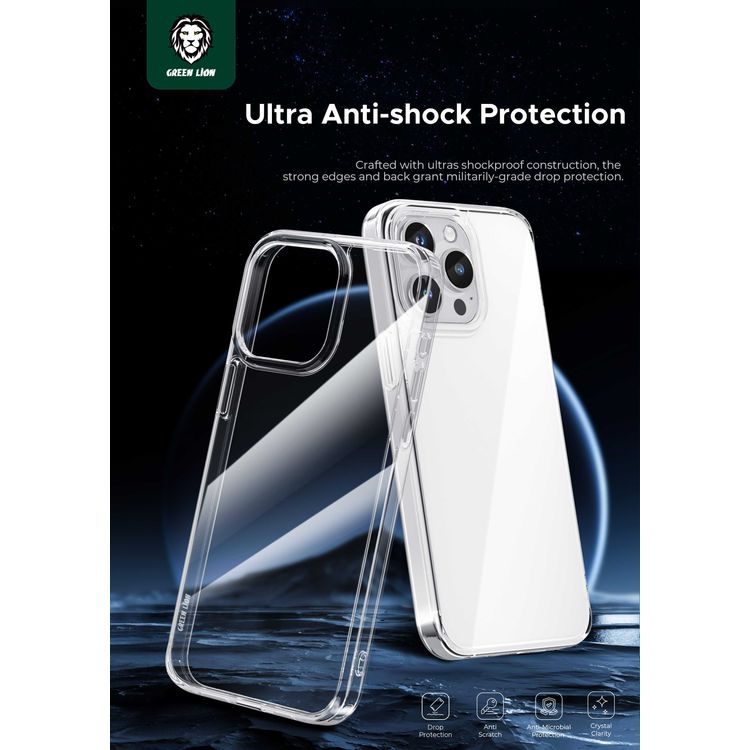 Green Lion iPhone 15 Plus for Crystal Clear Case, Anti-Microbial Protection, Military-level Protection, Precise Cutouts, TPU Case Material, Scratch and Damage Protection - Clear