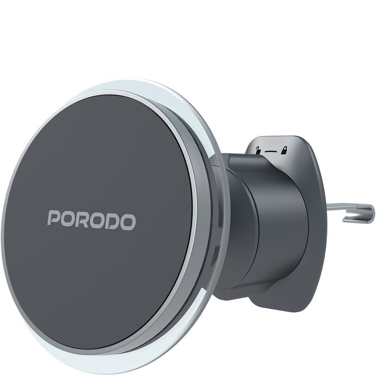 Porodo Magsafe Magnetic Air Vent and Dash Mount with 350g Weight Capacity, Hook, 12.5–29mm Clamping Range, 16 x N55 Magnets, Adjustable Viewing Angle - Black