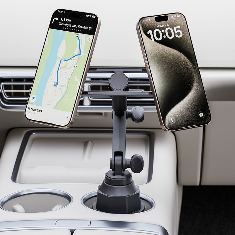 Green Lion Duo Magflex Cup Holder Mount with 20 × N52 Strong Magnets, 360° Free Rotation, 5-Point Adjustable, Easy Installation, Universal Car Fit, Extendable Arm, 2.6" - 3.9" Cup Holder - Black