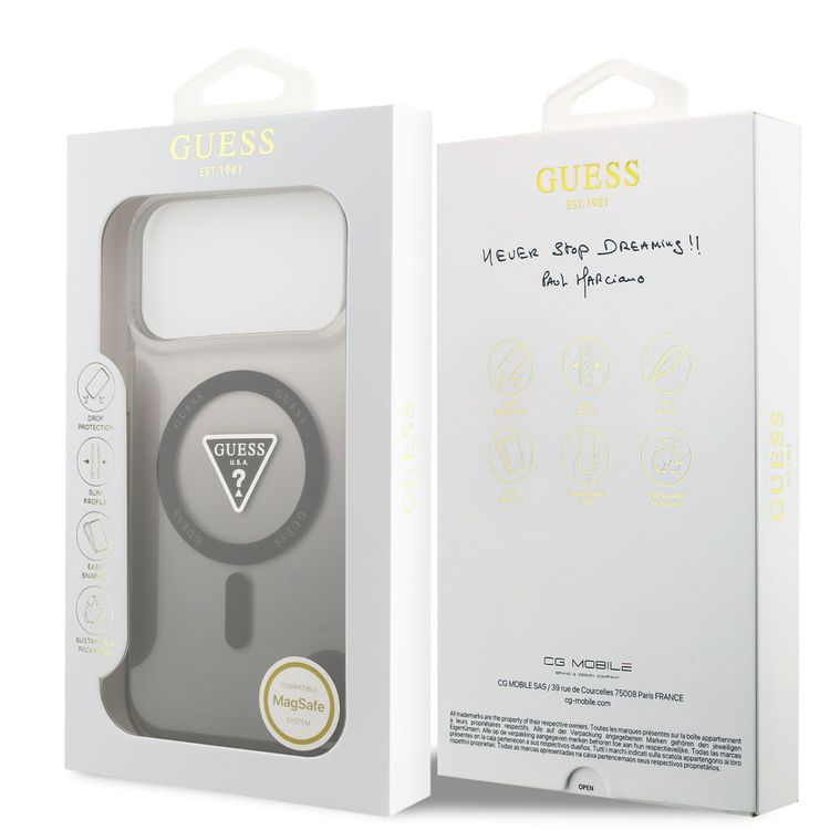 Guess MagSafe IML Gradient Case with Printed Triangle Logo for iPhone 17 Pro, Slim Profile, Drop Protection, Lightweight Design, Comfortable Grip, Sustainable Packaging, Easy Snap-On - Black