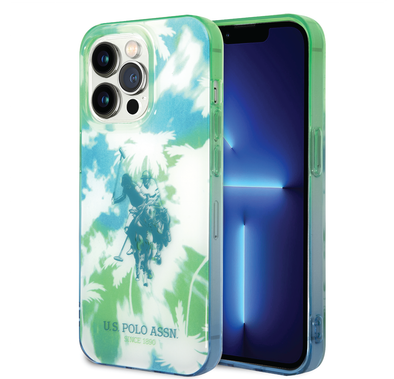 USPA PC/TPU IML Case With Dye Palm Design & Horse Logo For iPhone 14 Pro - Green