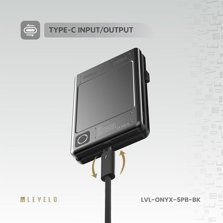بنك الطاقة المحمّل متعدد الوظائف Levelo Onyx 3 في 1، سعة 5000 مللي أمبير، شحن سريع بقوة 12 واط، يحتوي على 5 فتحات لحامل البطاقات - اللون أسود.
