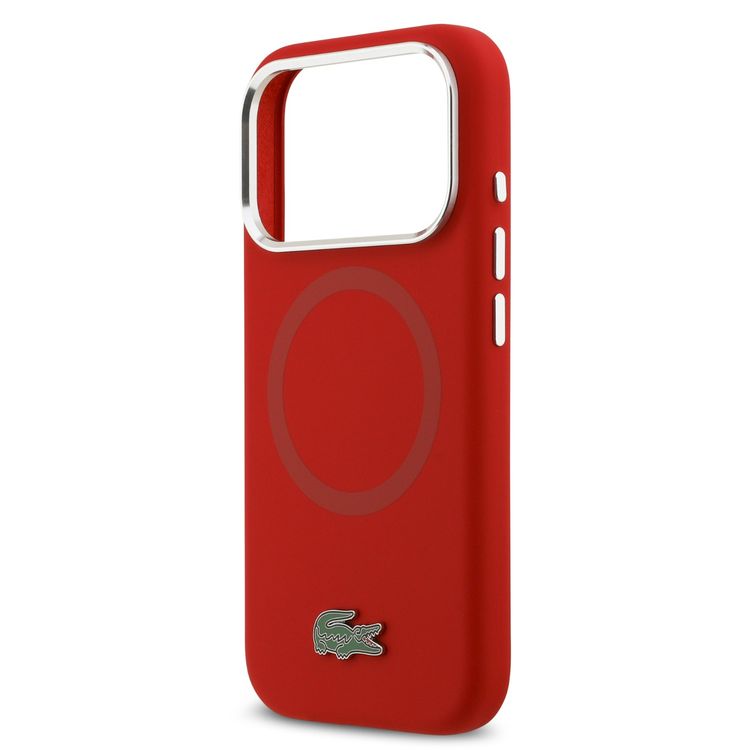 Lacoste MagSafe Silicone Case with Metal Logo for iPhone 17 Pro Max, Drop Protection, Sustainable Packaging, Slim Profile, Easy Snap-On Design - Red