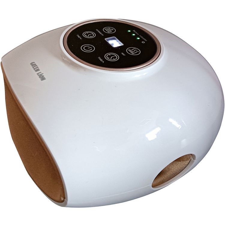 Green Lion Mini Hand Massager with 4 Intensity Levels, 15-Minute Auto Timer, 5 Hours Working Time, 2 Heating Levels, 2500mAh Battery, LED Display - White
